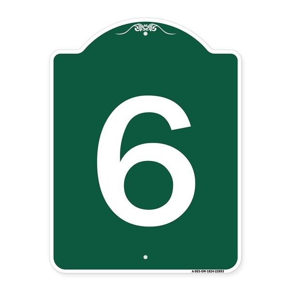 Signmission Designer Series Sign-Sign W/ Number 6, Green & White Aluminum Sign, 18" x 24", GW-1824-22893 A-DES-GW-1824-22893 - main